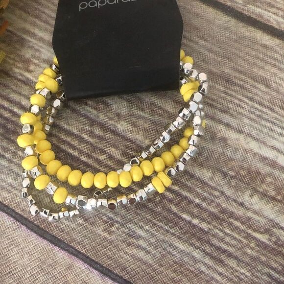 Silver and yellow triple bracelet - Picture 2 of 2